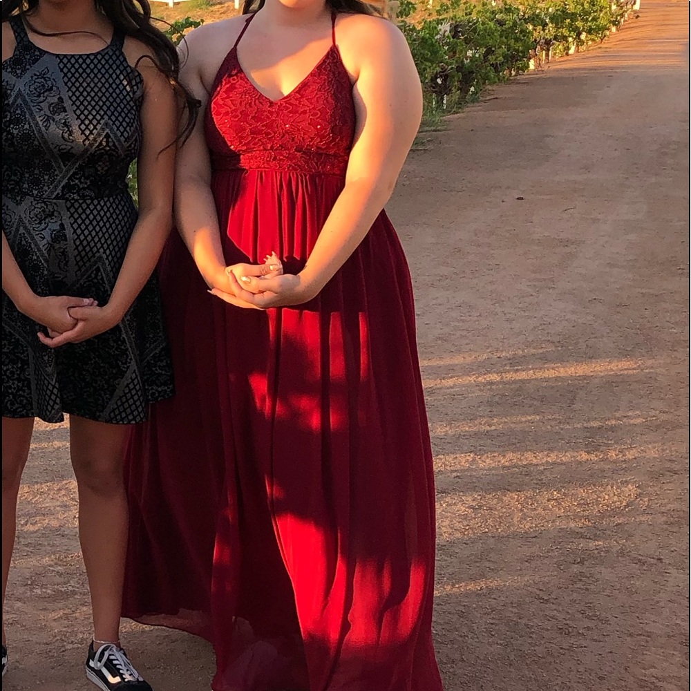 Plus Size Red Long Formal Dress with Lace Backing